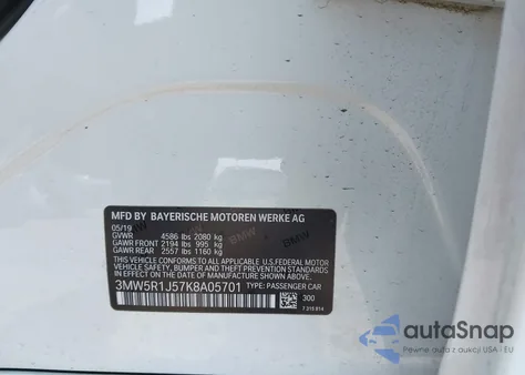 2019 BMW 330I из США, поврежденный, VIN 3MW5R1J57K8A05701